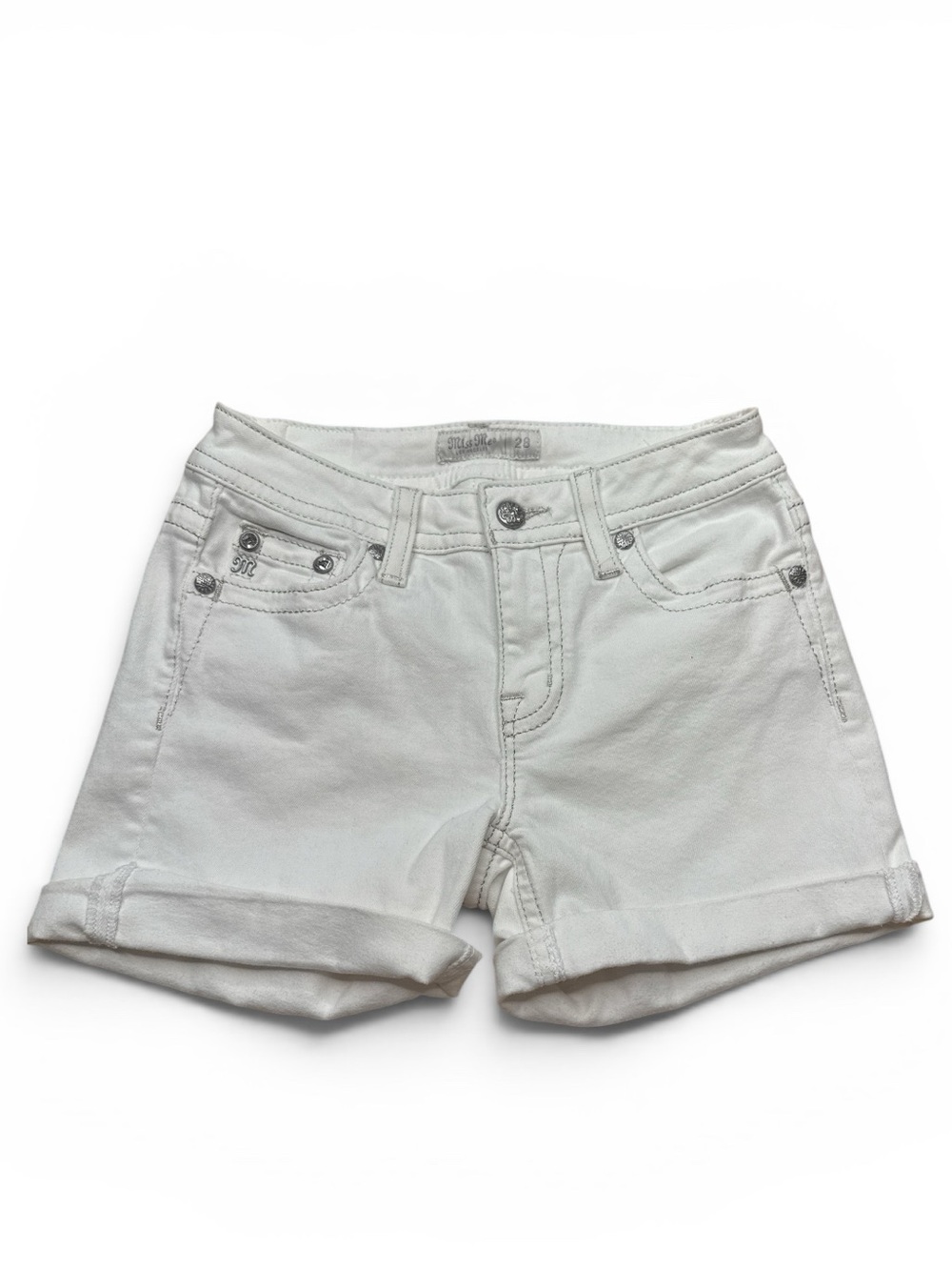 Miss Me Women's Mid-Rise Embellished White Wings Pocket Cuffed Shorts 28 - Picture 3 of 7